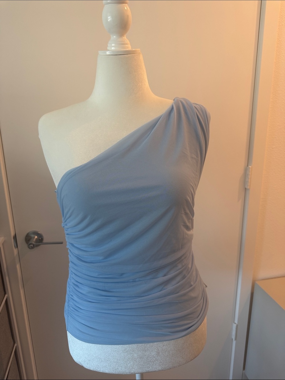 Abercrombie & Fitch One-Shoulder Ruched Top in Light Blue